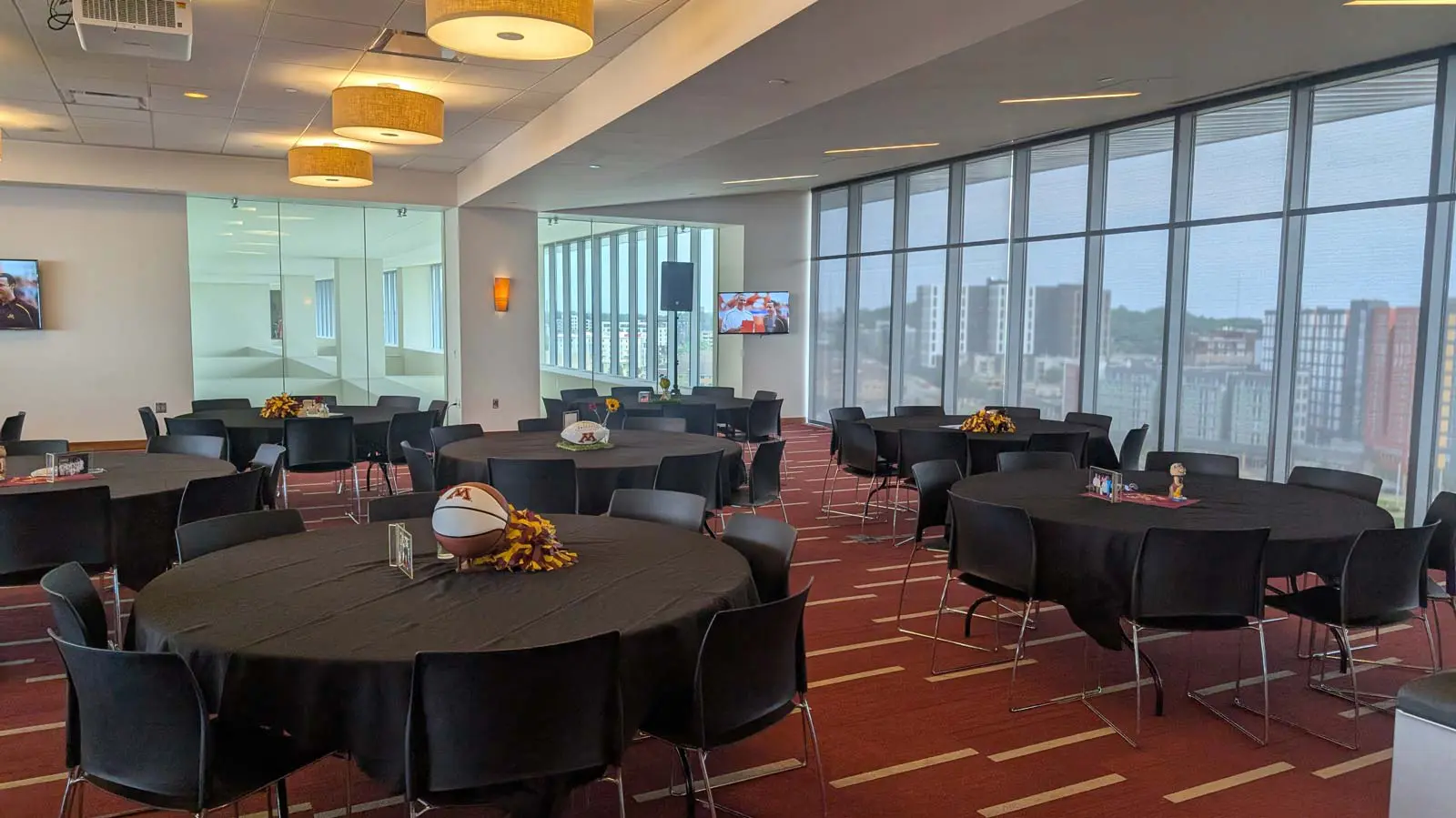 Conference tables in a room near a window