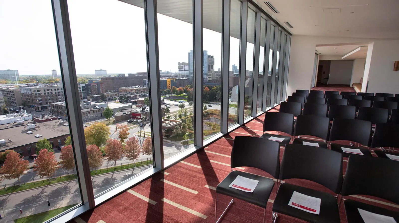 Seating area of looking out window of club room