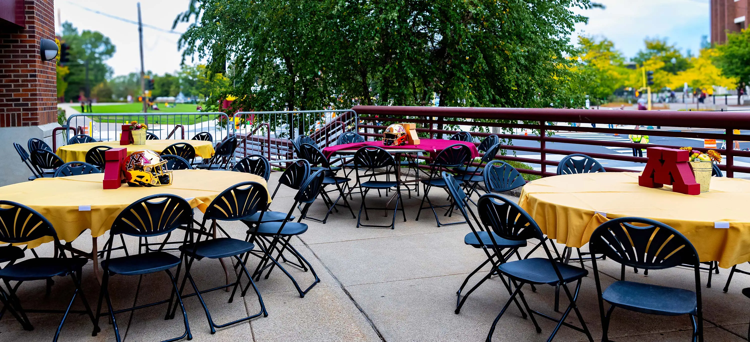 Outdoor tables at a pregame lot